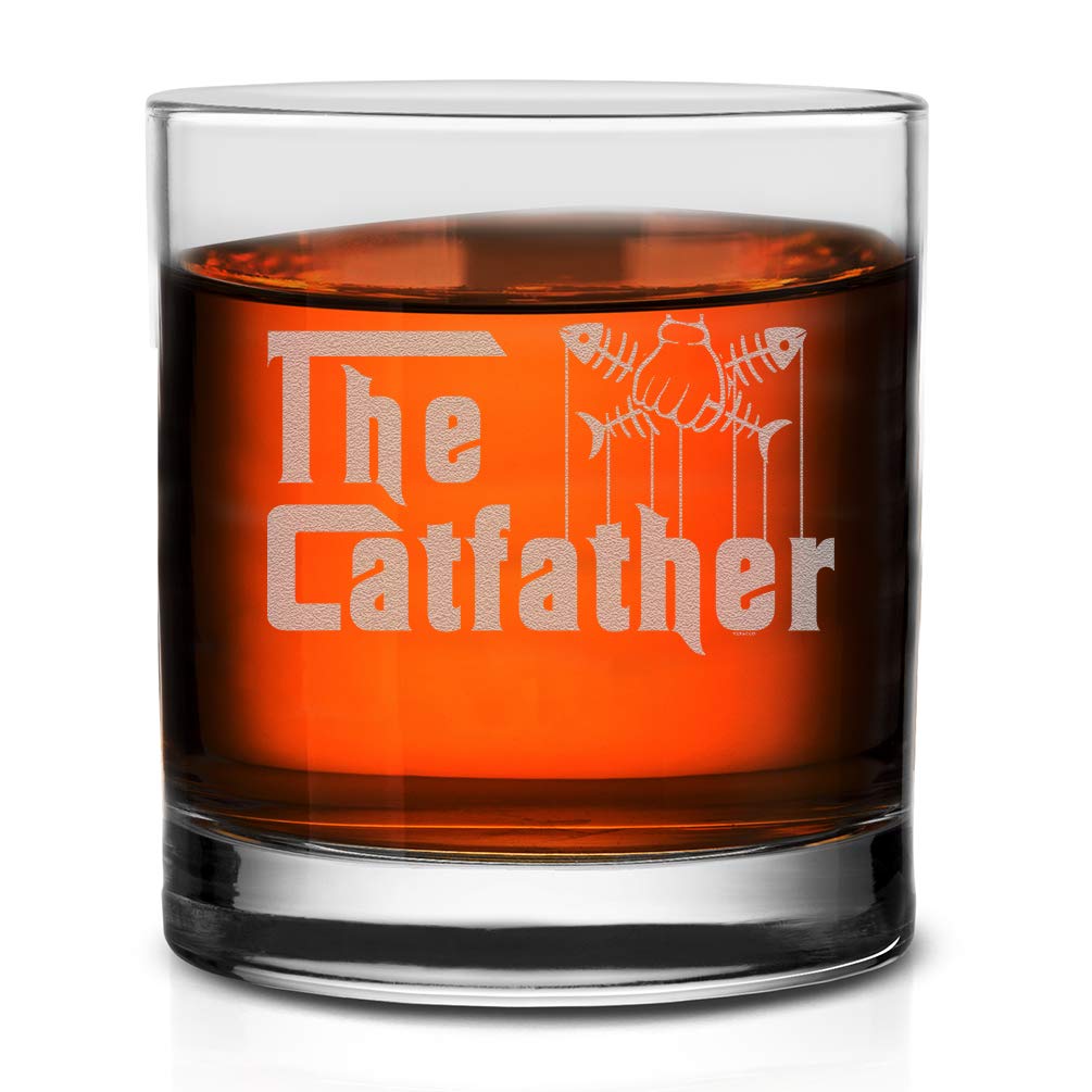 Veracco The CatFather Whiskey Glass Funny Birthday Gifts Fathers Day Birthday Gifts For New Dad Daddy Stepdad (Clear, Glass)