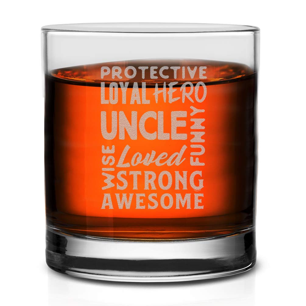 Veracco Uncle Wolds Cloud Protective Loyal Hero Wise Loved Strong Gentle Hardworking Whiskey Glass Funny Birthday Gifts Fathers Day Birthday Gifts For New Dad Daddy Stepdad (Clear)