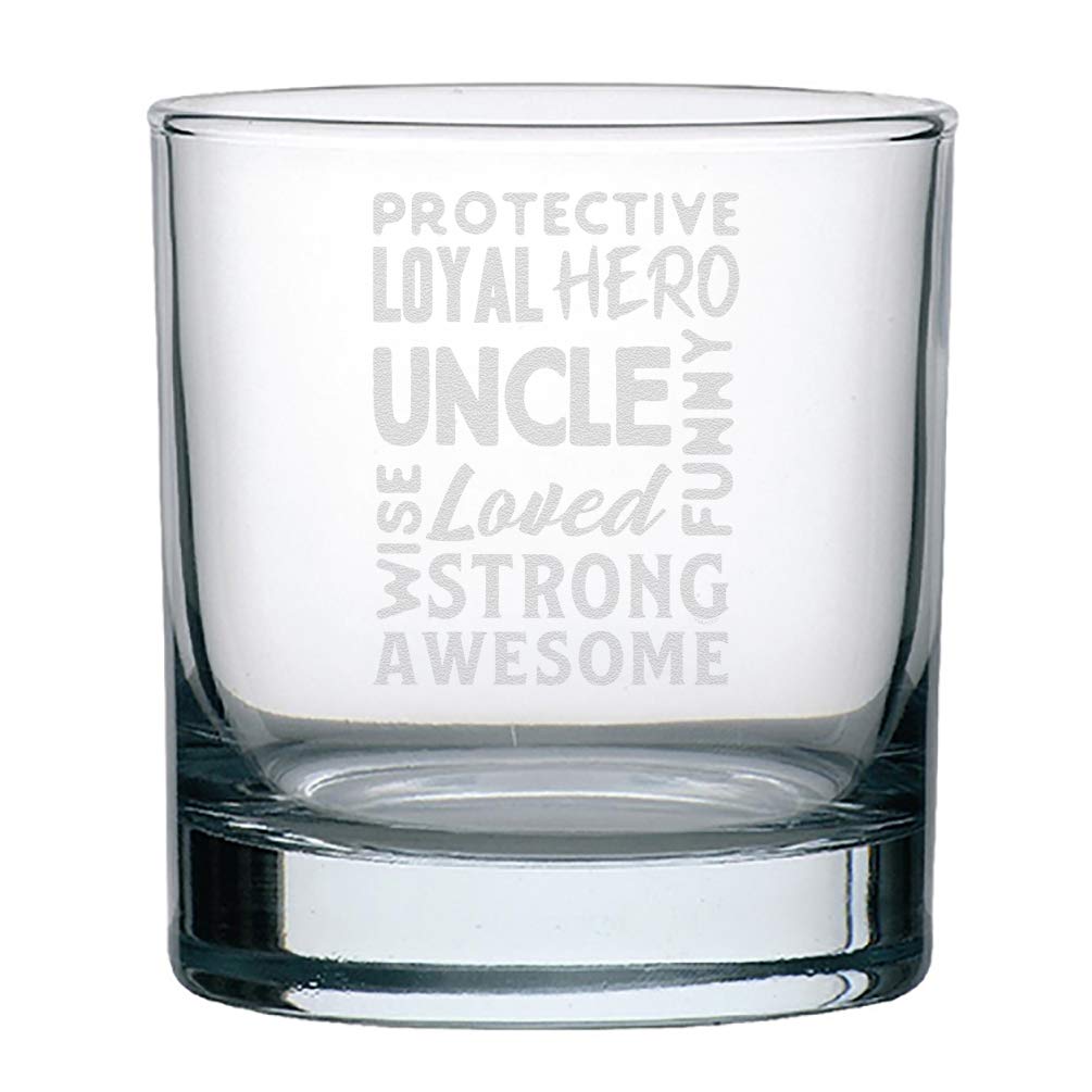 Veracco Uncle Wolds Cloud Protective Loyal Hero Wise Loved Strong Gentle Hardworking Whiskey Glass Funny Birthday Gifts Fathers Day Birthday Gifts For New Dad Daddy Stepdad (Clear)