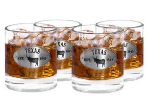 americaware texas etched medallion whiskey glass, set of 4