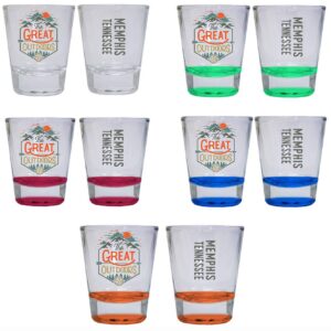 r and r imports memphis tennessee the great outdoors camping adventure souvenir round shot glass (4-pack one of each: red, blue, orange, green, 4)