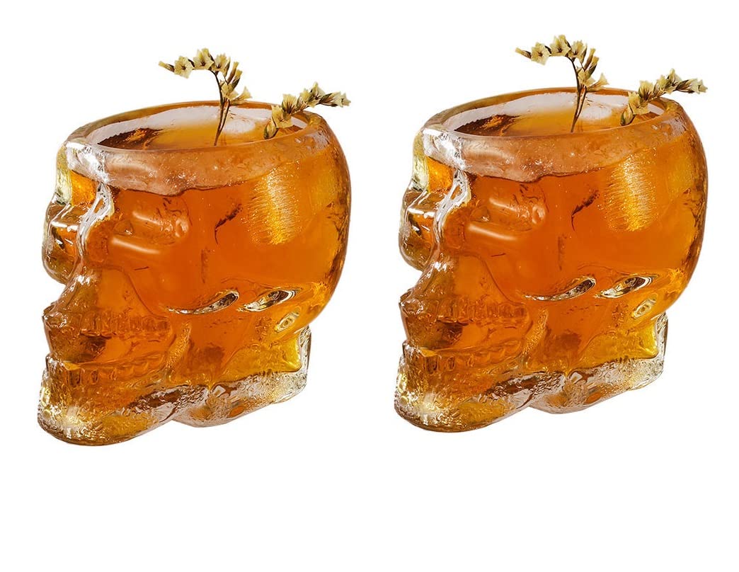 HOAZIACEHN Skull Shot Glasses 2PCS, Crystal Skeleton Cup Halloween Drinkware Supplies, Skull Shaped Clear Glass Cup For Halloween Party Bar (80ml)