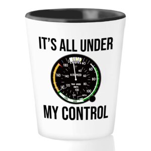 bubble hugs pilot shot glass 1.5oz - it's all under my control - airplane job flight deck staff worker sky fly captain private jet aviator career