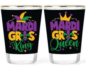 mardi gras shot glass set- couples gift set - king and queen shot glasses - his and hers gift - couple shots - mardi gras favors
