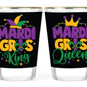 Mardi Gras Shot Glass Set- Couples Gift Set - King and Queen Shot Glasses - His and Hers Gift - Couple Shots - Mardi Gras Favors