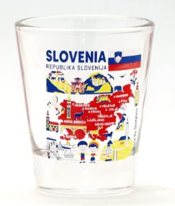 slovenia landmarks and icons collage shot glass