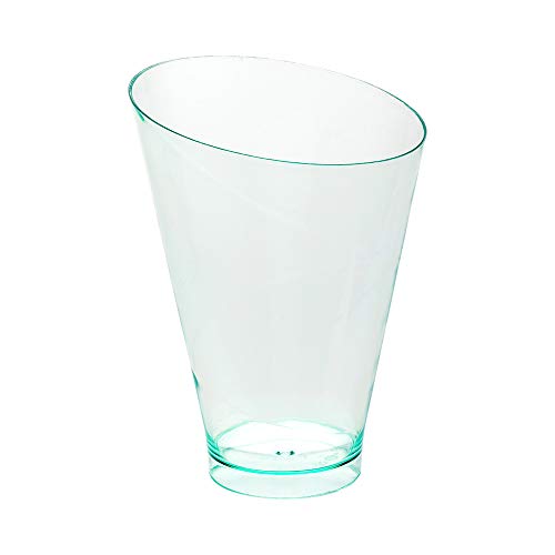 Restaurantware 7 Ounce Plastic Glasses 100 Round Incline Shooter Cups- Disposable Small Seagreen Plastic Round Bowls Unique Design For Soups Appetizers Or Desserts