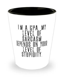 i'm a cpa. my level of sarcasm depends on your level of stupidity. shot glass, cpa ceramic cup, reusable for cpa