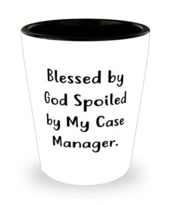 case manager for men women, blessed by god spoiled by my case manager, funny case manager shot glass, ceramic cup from boss