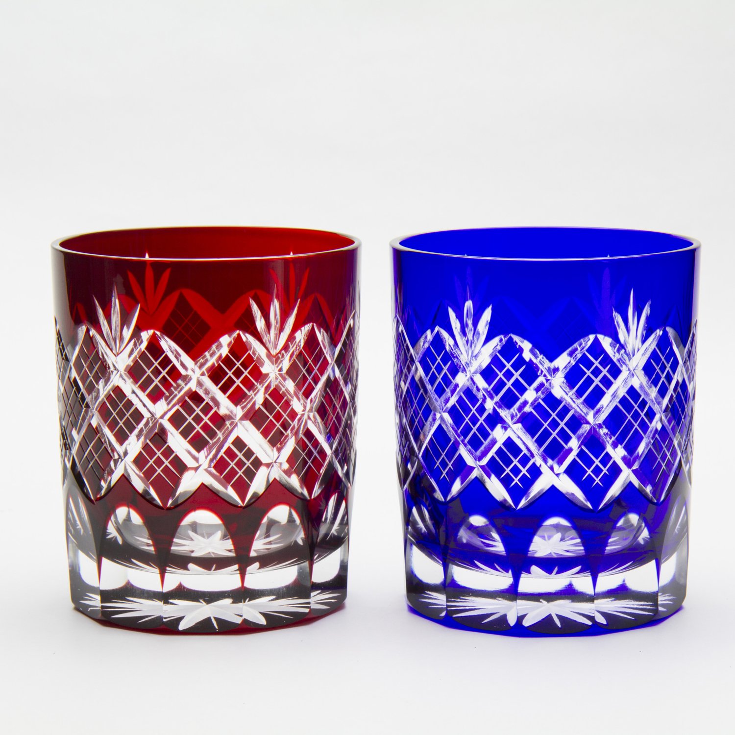 Tajimaglas TG04-24-2 Tajima Glass Edo Kiriko Layered Arai Pattern, Chrysanthemum Bottom, Old Glass, Pair