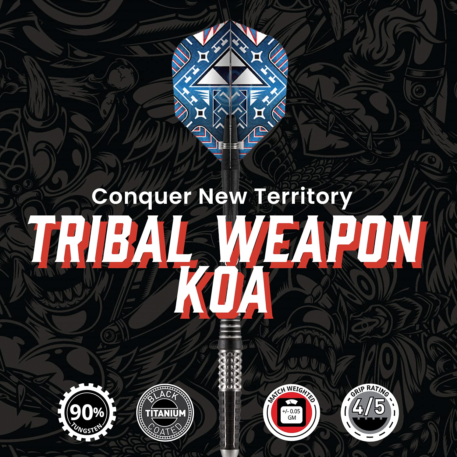 Shot Darts Steel Tip, Tribal Weapon Koa (23g/ 24g), 90% Tungsten Barrels, Center Balanced with Precision Grips, Handcrafted Professional Dart Set and Flights Made in New Zealand, Metal Tip Bar Darts