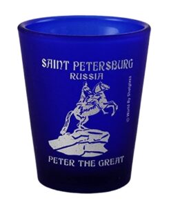 saint petersburg (st.petersburg) russia peter the great cobalt blue frosted shot glass (100% of sales proceeds will be donated to relief charities supporting ukraine!)