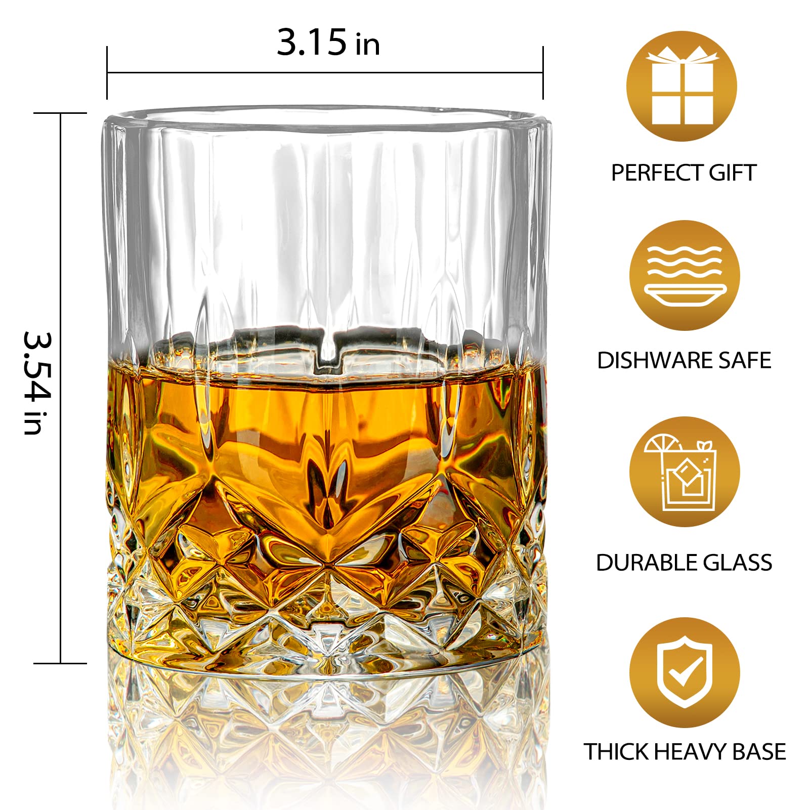 Old Fashioned Whiskey Glasses with Luxury Box, 10 Oz Rocks Glasses Barware for Scotch, Bourbon, Liquor and Cocktail Drinks - Set of 4