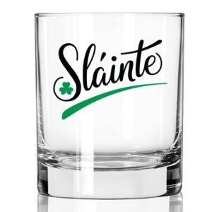 Toasted Tales - St Patrick's Day - SLAINTE with Clover Leave Printed on Whiskey Glasses | St Pattys Glasses for Party Decorations | Home Decor Wine Glasses | Irish Gifts | Mens & Womens Gift (11 oz)