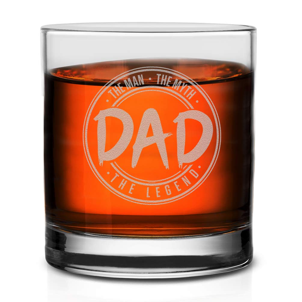 Veracco The Man The Myth Dad The Legend Whiskey Glass Funny Birthday Gifts Fathers Day Birthday Gifts For New Dad Daddy Stepdad (Clear)