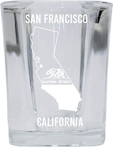 R and R Imports San Francisco California Laser Etched Souvenir 2 Ounce Square Shot Glass State Flag Design