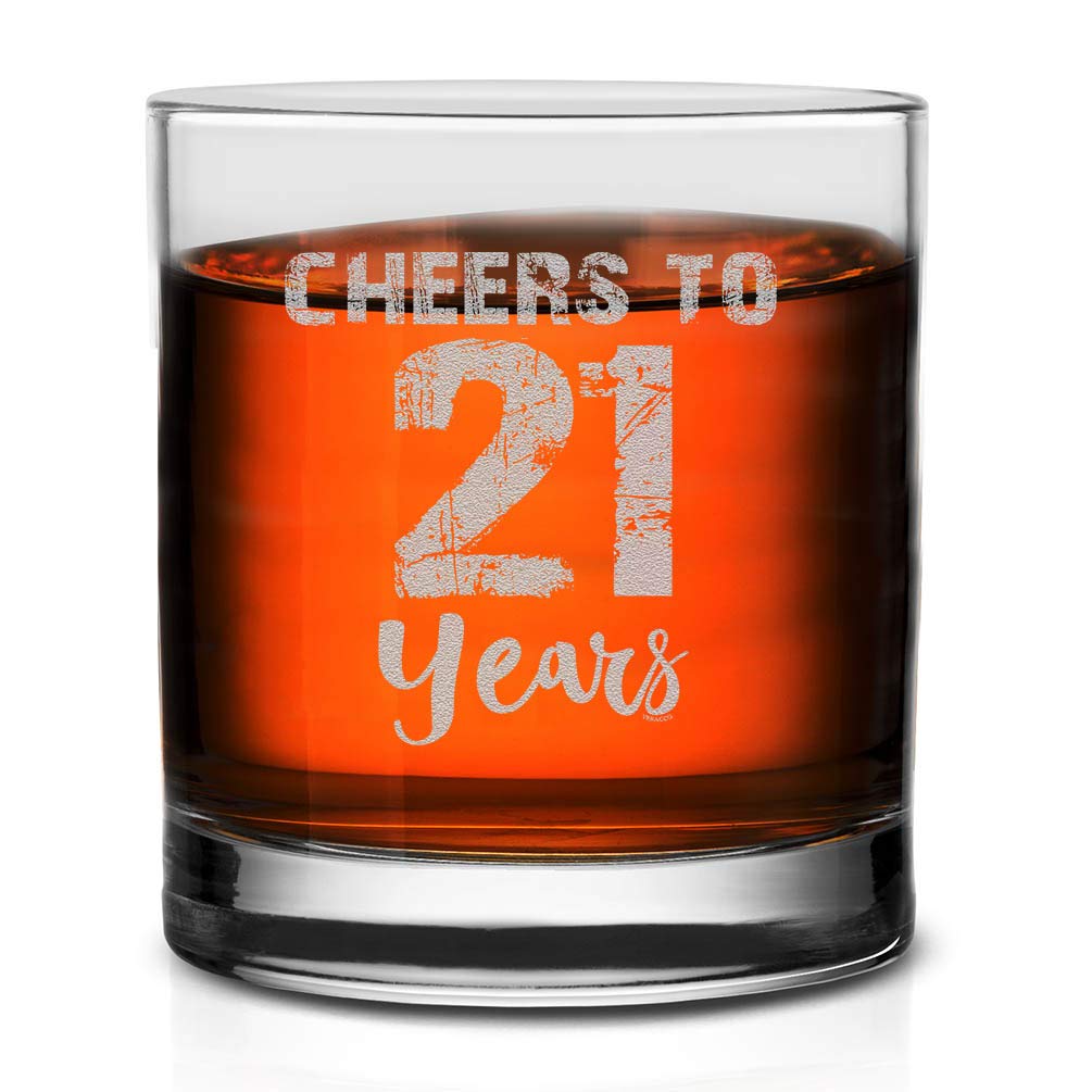 Veracco Cheers To 21 Years Twenty First Birthday Gifts Whiskey Glass Funny For Someone Who Loves Drinking 21 Years Bachelor Party Favors (Clear, Glass)