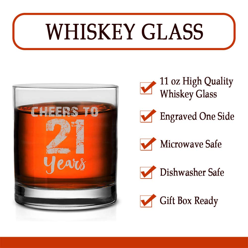 Veracco Cheers To 21 Years Twenty First Birthday Gifts Whiskey Glass Funny For Someone Who Loves Drinking 21 Years Bachelor Party Favors (Clear, Glass)