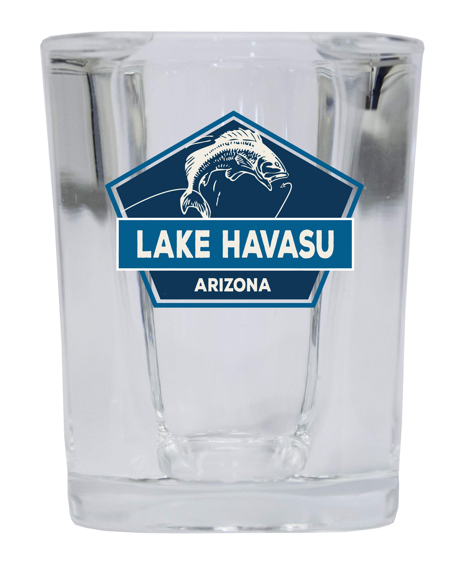 R and R Imports Lake Havasu Arizona Souvenir 2 Ounce Square Base Liquor Shot Glass