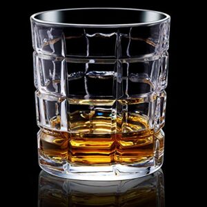 PERSTON -Old Fashioned Whiskey Glass 10 oz -Party Wedding Dedicated - for Mom,Dad,Husband,Wife -Tumbler Drink for Cognac,Bourbon Scotch,Wine,Beer,Cocktail All Beverage(Grid Type 2pc/Set)