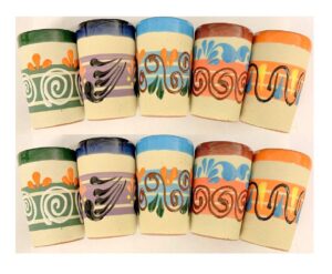 made in mexico mexican hand painted pottery barro clay tequila shots glasses set of 10 assorted - vaso tequilero