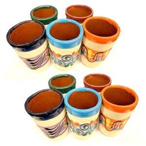 Made In Mexico Mexican Hand Painted Pottery Barro Clay Tequila Shots Glasses Set of 10 Assorted - Vaso Tequilero