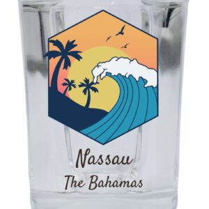 R and R Imports Nassau The Bahamas Souvenir 2 Ounce Square Base Shot Glass Wave Design Single