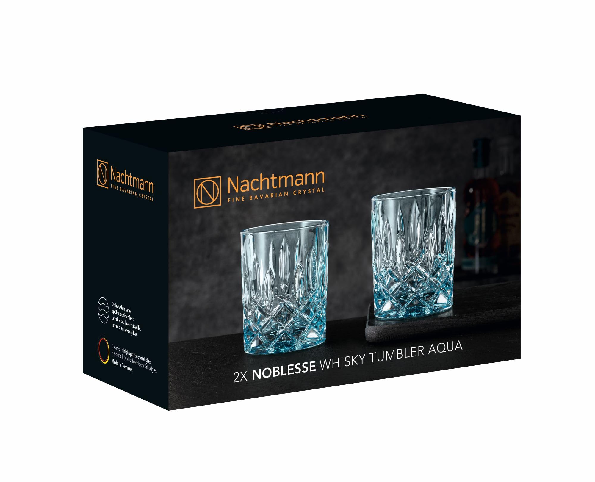 Nachtmann Noblesse Collection 4” Whiskey Tumbler, Made of Fine Crystal Glass, Glass for Bourbon, Whiskey, & Other Beverages, 10.4-Ounces, Dishwasher Safe, Set of 2 (Aqua)