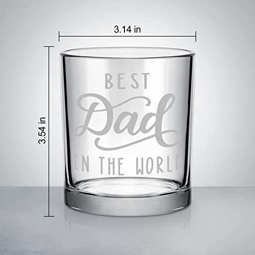 Modwnfy Dad Gift Whiskey Glass, Best Dad In The World Old-Fashioned Glass, Father’s Day Gift Scotch Glass for Dad New Dad Grandpa Brother Husband Friend, Cute Dad Gifts for Birthday Christmas, 10Oz