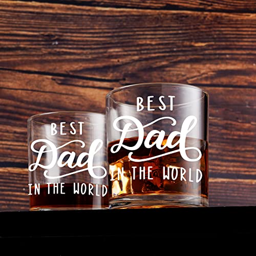 Modwnfy Dad Gift Whiskey Glass, Best Dad In The World Old-Fashioned Glass, Father’s Day Gift Scotch Glass for Dad New Dad Grandpa Brother Husband Friend, Cute Dad Gifts for Birthday Christmas, 10Oz