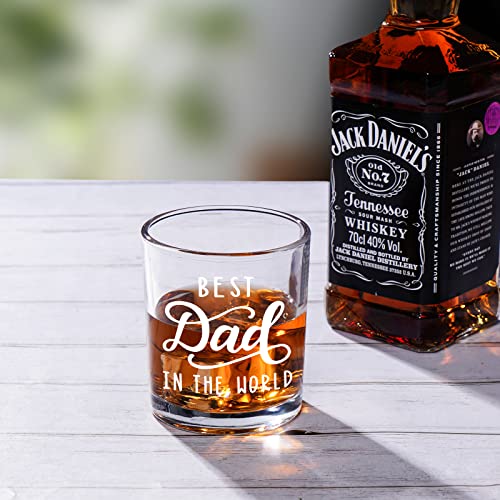 Modwnfy Dad Gift Whiskey Glass, Best Dad In The World Old-Fashioned Glass, Father’s Day Gift Scotch Glass for Dad New Dad Grandpa Brother Husband Friend, Cute Dad Gifts for Birthday Christmas, 10Oz