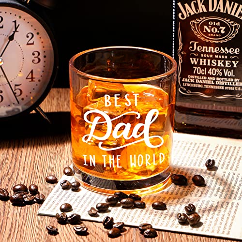 Modwnfy Dad Gift Whiskey Glass, Best Dad In The World Old-Fashioned Glass, Father’s Day Gift Scotch Glass for Dad New Dad Grandpa Brother Husband Friend, Cute Dad Gifts for Birthday Christmas, 10Oz