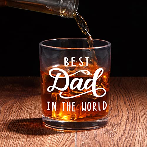 Modwnfy Dad Gift Whiskey Glass, Best Dad In The World Old-Fashioned Glass, Father’s Day Gift Scotch Glass for Dad New Dad Grandpa Brother Husband Friend, Cute Dad Gifts for Birthday Christmas, 10Oz