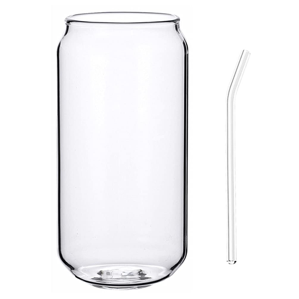 DOITOOL Glass Cups Can Shaped Cups- 17oz Clear Drinking Glasses with - Iced Coffee Cup Cute Tumbler for Whiskey Wine Soda Coke Cocktail Beverage Cups