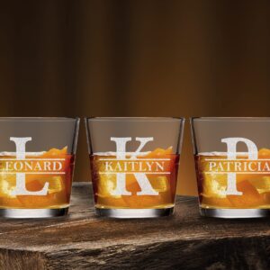 TEEAMORE Personalized Rocks Old Fashioned Cocktail Glass Add Your Name Initial Etched Whiskey Glasses Housewarming Gift 9oz