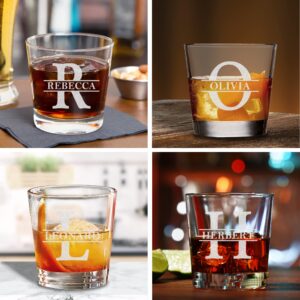 TEEAMORE Personalized Rocks Old Fashioned Cocktail Glass Add Your Name Initial Etched Whiskey Glasses Housewarming Gift 9oz