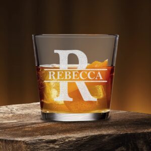 TEEAMORE Personalized Rocks Old Fashioned Cocktail Glass Add Your Name Initial Etched Whiskey Glasses Housewarming Gift 9oz