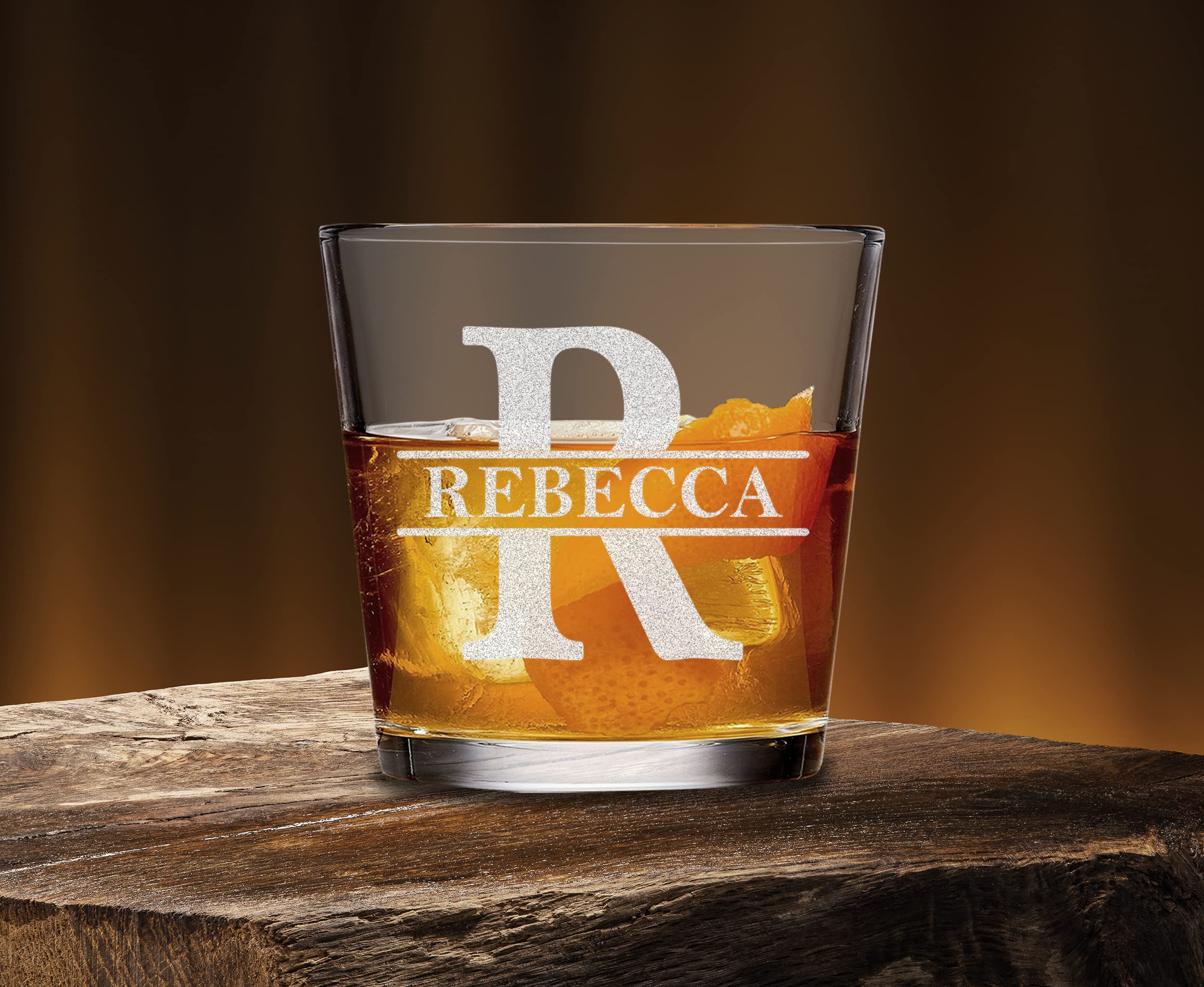 TEEAMORE Personalized Rocks Old Fashioned Cocktail Glass Add Your Name Initial Etched Whiskey Glasses Housewarming Gift 9oz
