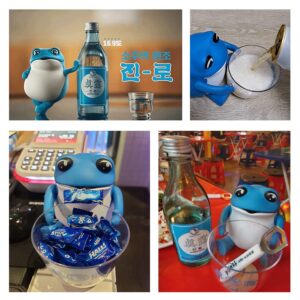 Jinro Soju Frog Figurine, Jinro Soju Shot Glasses, Soju Beer Mixing Glass, Soju Cup, 360ml, Clear, Blue