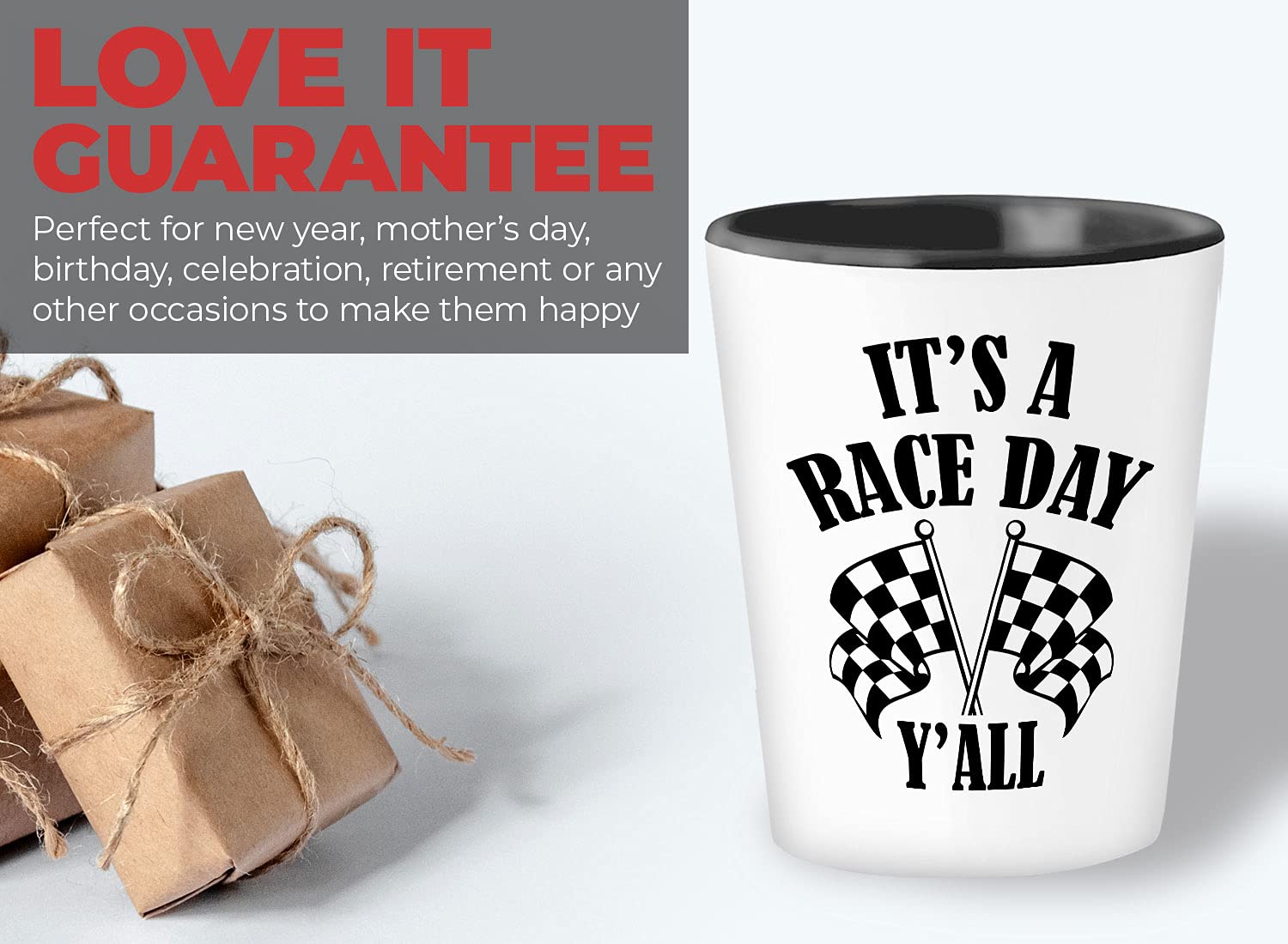 Bubble Hugs Racer Shot Glass 1.5oz - It's A Race Day Y'All - Car Racing Drag Race Dirt Track Racing Auto Enthusiast Dirtbike