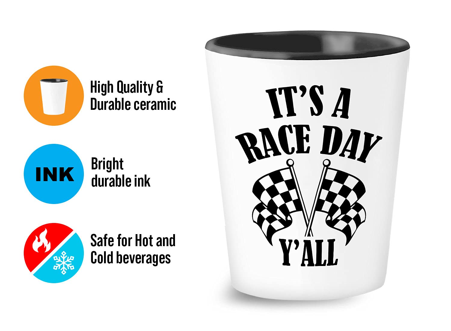 Bubble Hugs Racer Shot Glass 1.5oz - It's A Race Day Y'All - Car Racing Drag Race Dirt Track Racing Auto Enthusiast Dirtbike