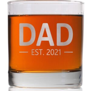 DAD EST 2021 Custom Personalized Whiskey Glass - Laser Engraved Etched Funny Gift for Dad Uncle Grandpa