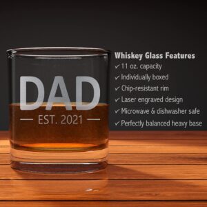 DAD EST 2021 Custom Personalized Whiskey Glass - Laser Engraved Etched Funny Gift for Dad Uncle Grandpa