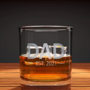 DAD EST 2021 Custom Personalized Whiskey Glass - Laser Engraved Etched Funny Gift for Dad Uncle Grandpa