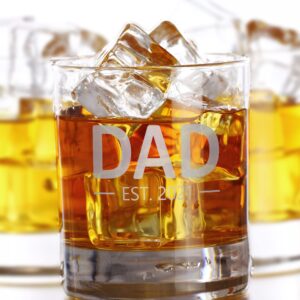DAD EST 2021 Custom Personalized Whiskey Glass - Laser Engraved Etched Funny Gift for Dad Uncle Grandpa