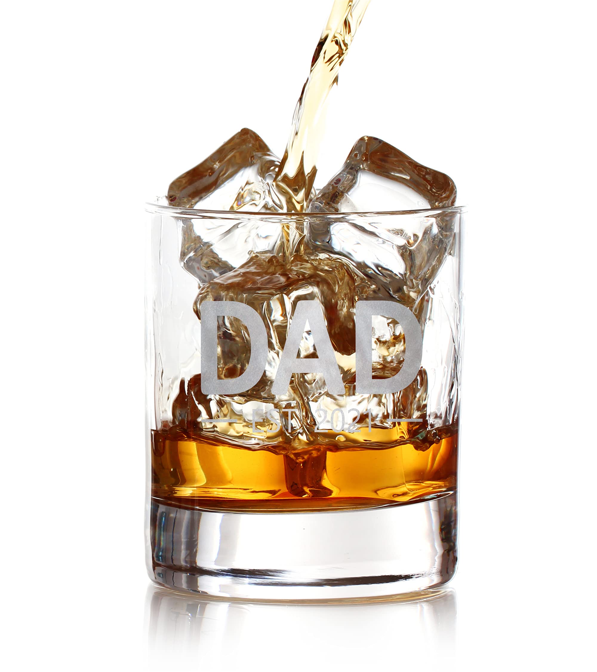 DAD EST 2021 Custom Personalized Whiskey Glass - Laser Engraved Etched Funny Gift for Dad Uncle Grandpa