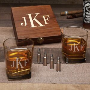 custom square whiskey glass set with bullet whiskey stones (personalized product)