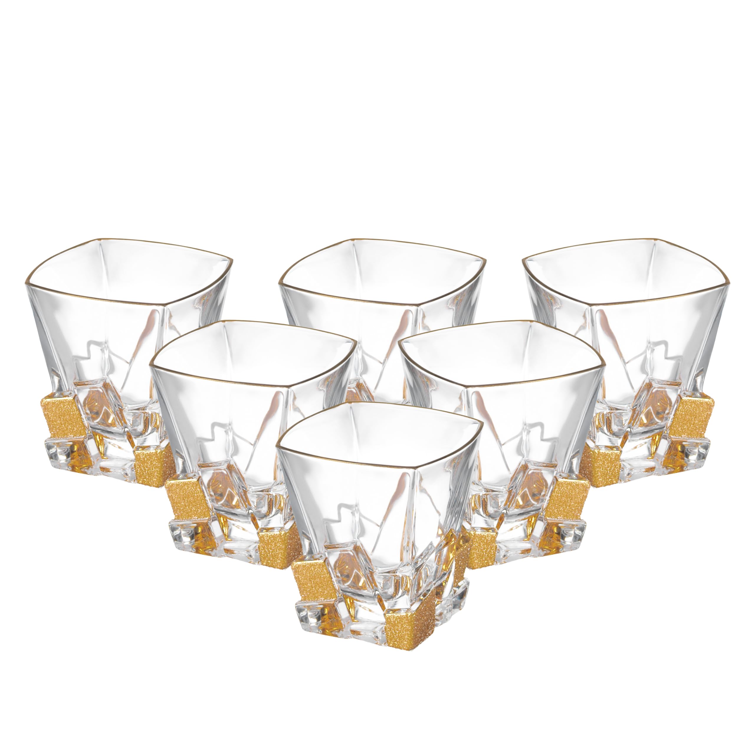 Barski - European Quality Glass - Crystal - Set of 6 - Square Shaped - Double Old Fashioned Tumblers - DOF - Tumbler is 11.7 oz. - with Matte Gold Ice Cubes Design - Glasses are Made in Europe