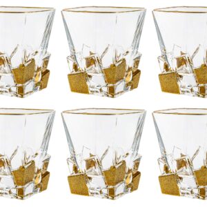 Barski - European Quality Glass - Crystal - Set of 6 - Square Shaped - Double Old Fashioned Tumblers - DOF - Tumbler is 11.7 oz. - with Matte Gold Ice Cubes Design - Glasses are Made in Europe