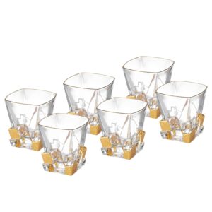 Barski - European Quality Glass - Crystal - Set of 6 - Square Shaped - Double Old Fashioned Tumblers - DOF - Tumbler is 11.7 oz. - with Matte Gold Ice Cubes Design - Glasses are Made in Europe